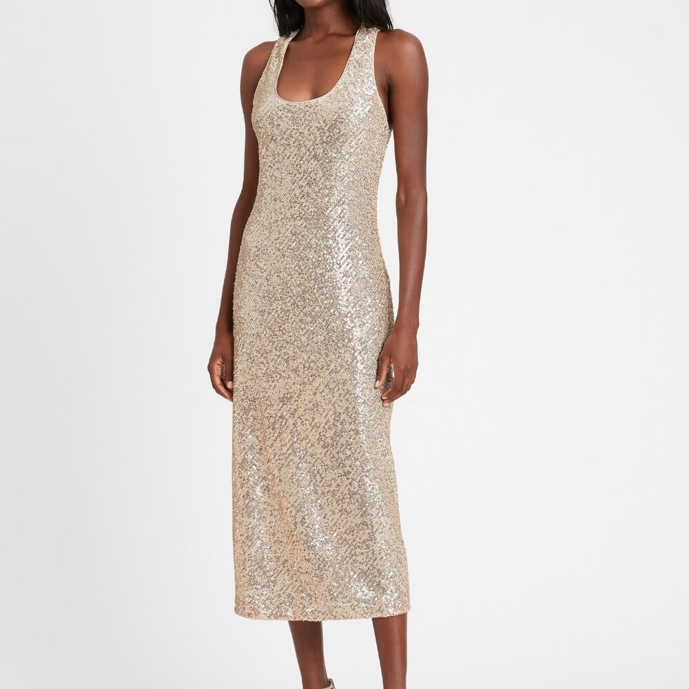 Banana Republic Gold Sequin Bias-Cut Slip Dress NWT